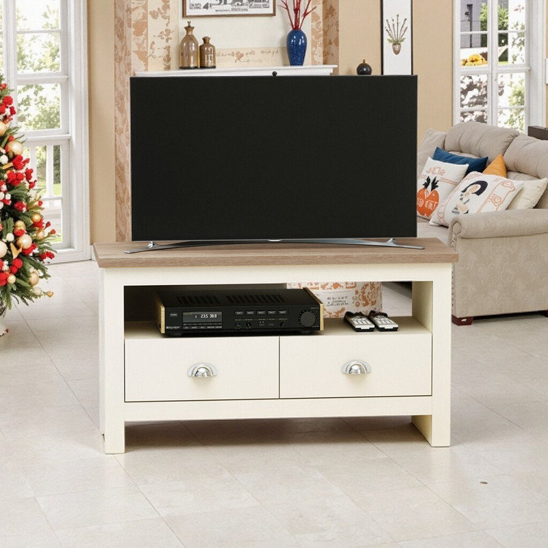 Meuble télé d'angle pour téléviseur avec panneau de rangement en MDF de 50 po ou moins avec tiroirs et rangement L 37,5 po x l 17,75 po