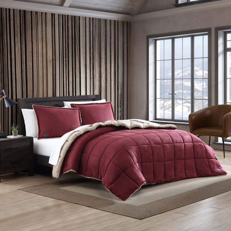Twin Red Microfiber Reversible Comforter and Sham Set