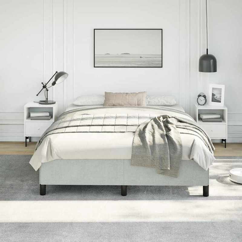 Cadre de lit Darrisha, cadre de lit plateforme tapissier, sans matelas, Gris clair, Grand