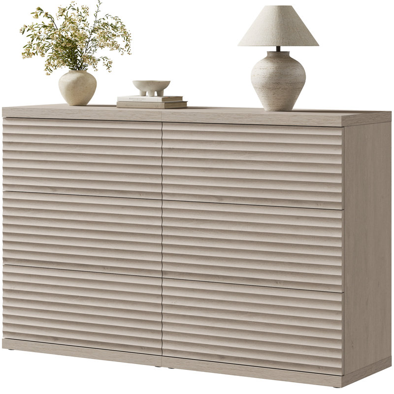 Commode à 3 tiroirs cannelée moderne avec motif escamotable, Aulne blanc