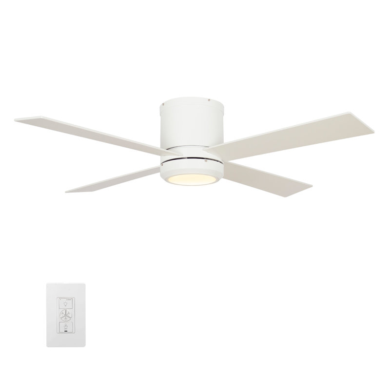 52'' Arlo 4 - Blade LED Smart Flush Mount Ceiling Fan with Wall Control and Light Kit Included., White