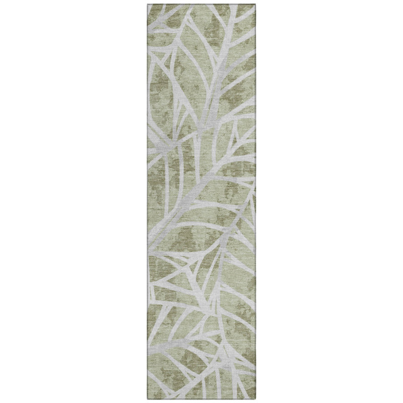 Machine Washable Indoor/Outdoor Chantille ACN2866 Botanical Rug, 2'3" x 7'6" Runner, Celery