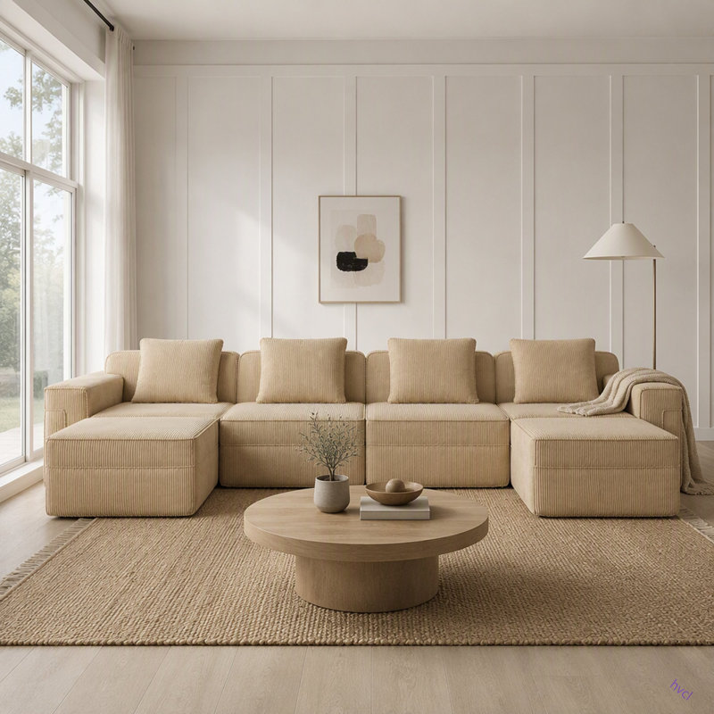 Canapé modulaire modulaire en forme de U sans siège à 4 places, canapé modulaire Cloud avec assise profonde, canapé modulaire moderne à 4 places avec coussins décoratifs et 2 repose-pieds amovibles, tissu en velours côtelé