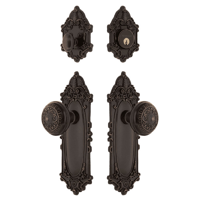 Nostalgic Warehouse Victorian Entry Set with Egg & Dart Knob, Timeless Bronze, 2.375