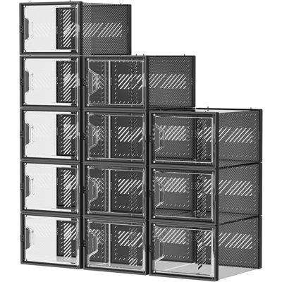 Shoe Storage, 12 Pack X-Large Shoe Organizer For Closet, Shoe Boxes Plastic Stackable Shoe Storage Boxes For Size 13