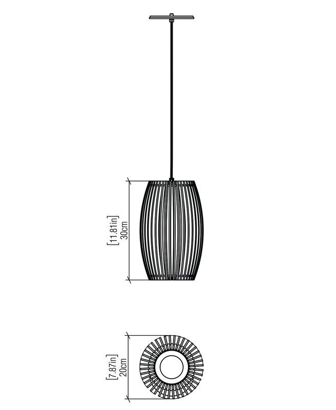 Luminaire suspendu Stecche Di Legno, H 11,81 po x l 7,87 po x P 7,87 po, Gris anthracite