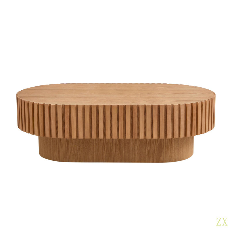 Table basse ovale moderne de 43,70 pouces fabriquée à la main avec table basse cylindrique pour le salon et petite table basse en bois