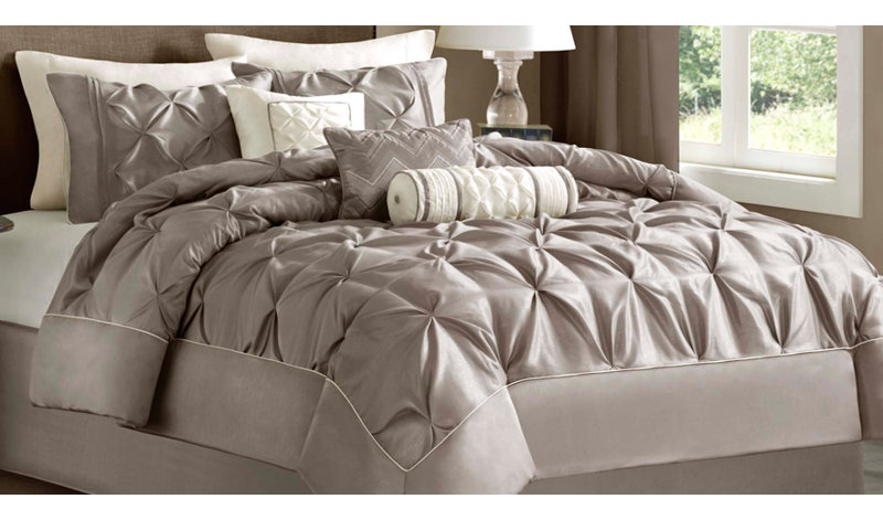 Laurel 7 Piece Tufted Comforter Set, Taupe, Cal. King Comforter + 1 Bed Skirt + 2 Shams + 3 De
