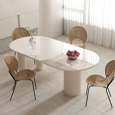Soghra Modern Minimalist White Oval Dining Table by Orren Ellis