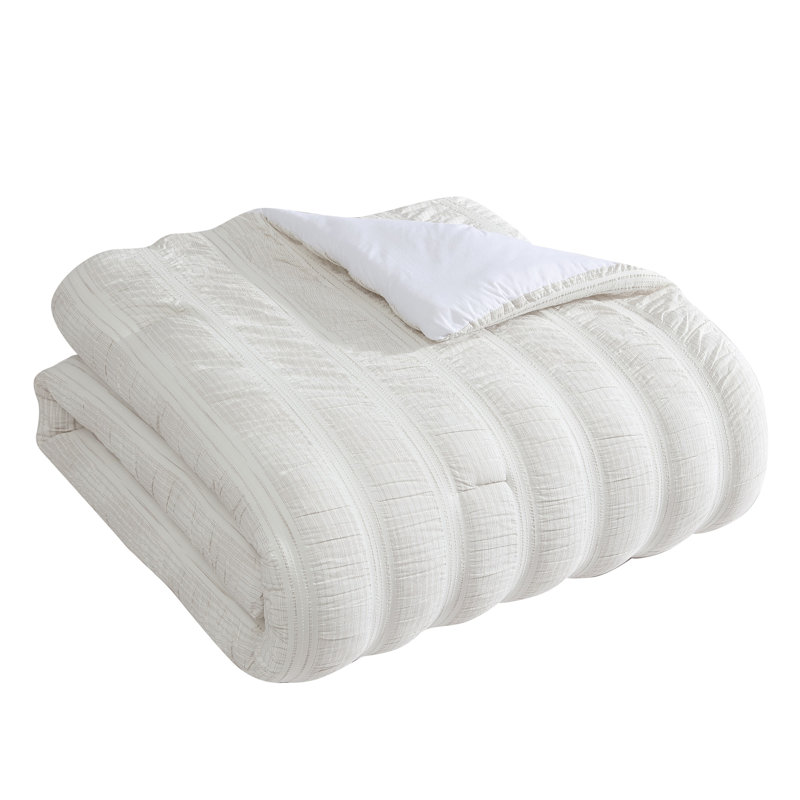 Full White Cotton Seersucker Comforter Set with Pillow Shams