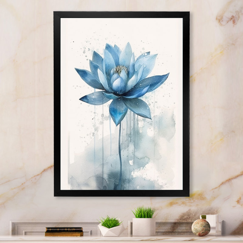 Réflexions rétro de lotus bleus, Cadre photo noir, H 20 po x l 12 po x P 1 po
