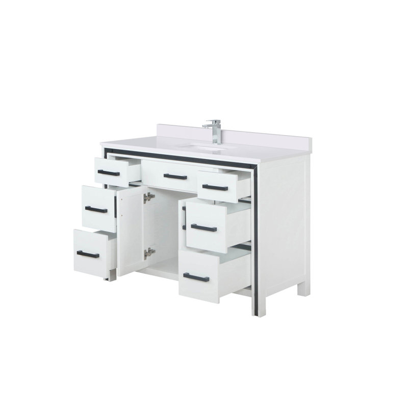 Meuble-lavabo blanc 48 po X P 22 po D, ensemble de dessus et robinet en marbre de culture, Blanc