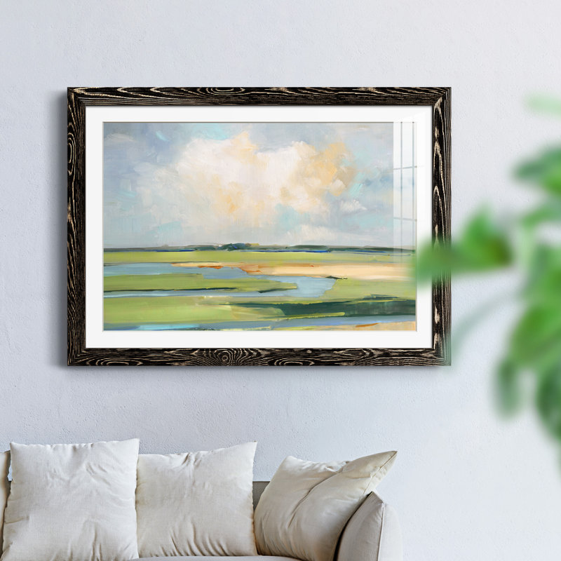 Pastel Horizon II - peinture encadrée, Cadre noir, H 31 po x l 44 po x P 1 po