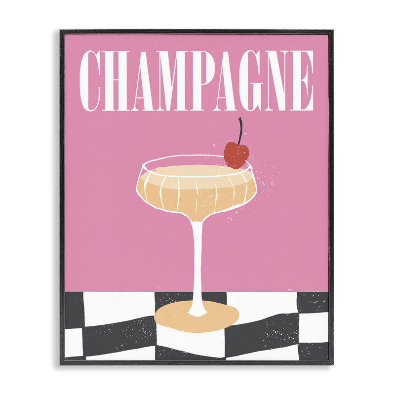  Champagne avec art giclée cerise par House of Lulu, H 14 po x l 11 po, Giclée encadrée noir minuit