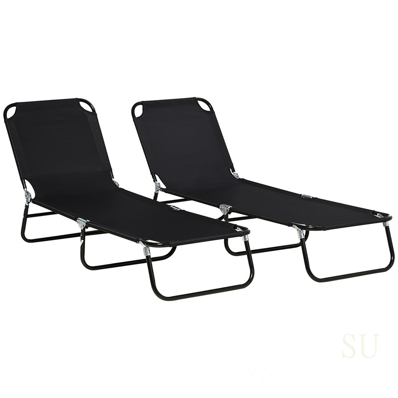 2 Piece Folding Chaise Lounge Chairs With 5-Level Reclining Back For Beach, Yard, And Patio Comfort, Black