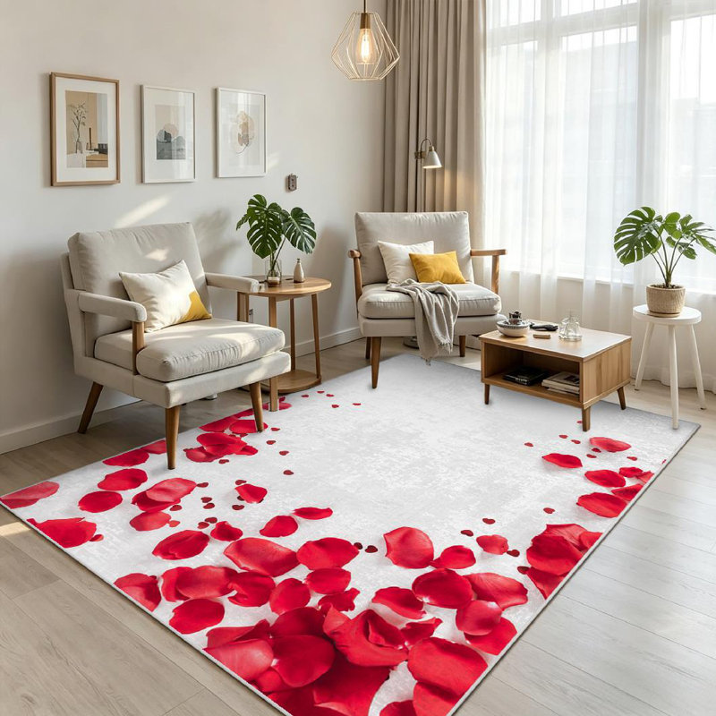 Tapis d'intérieur rouge lavant à la machine pour la Saint-Valentin, Rectangle 71" x 98"