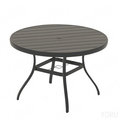 Table de salle à manger d'extérieur ronde pour 4-6 personnes, table de salle à manger toutes saisons en métal avec trou pour parasol