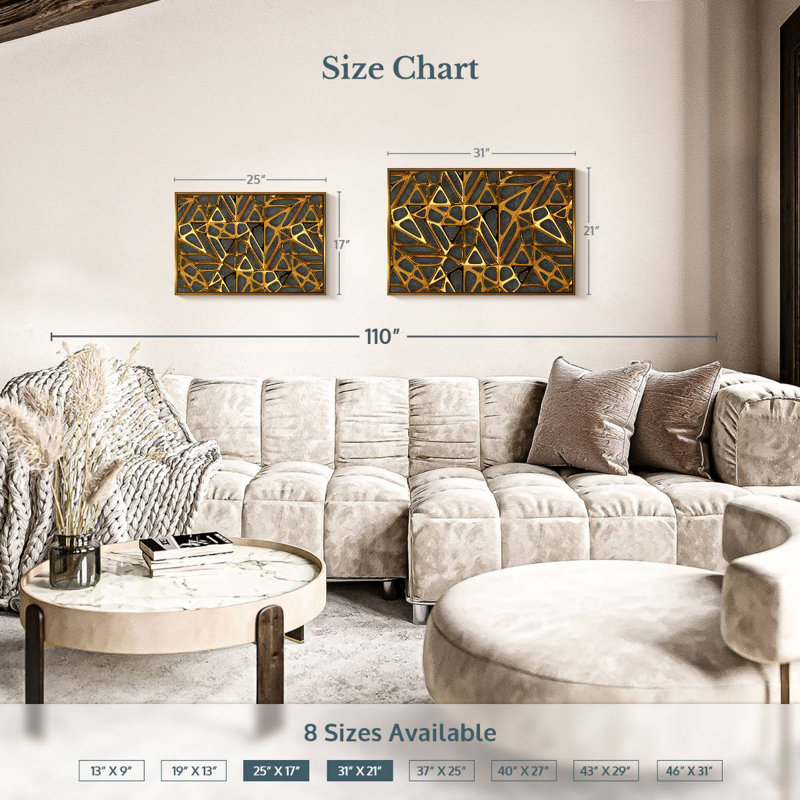 Gold Metal Lattice, 25" X 17", Floating Frame Gold