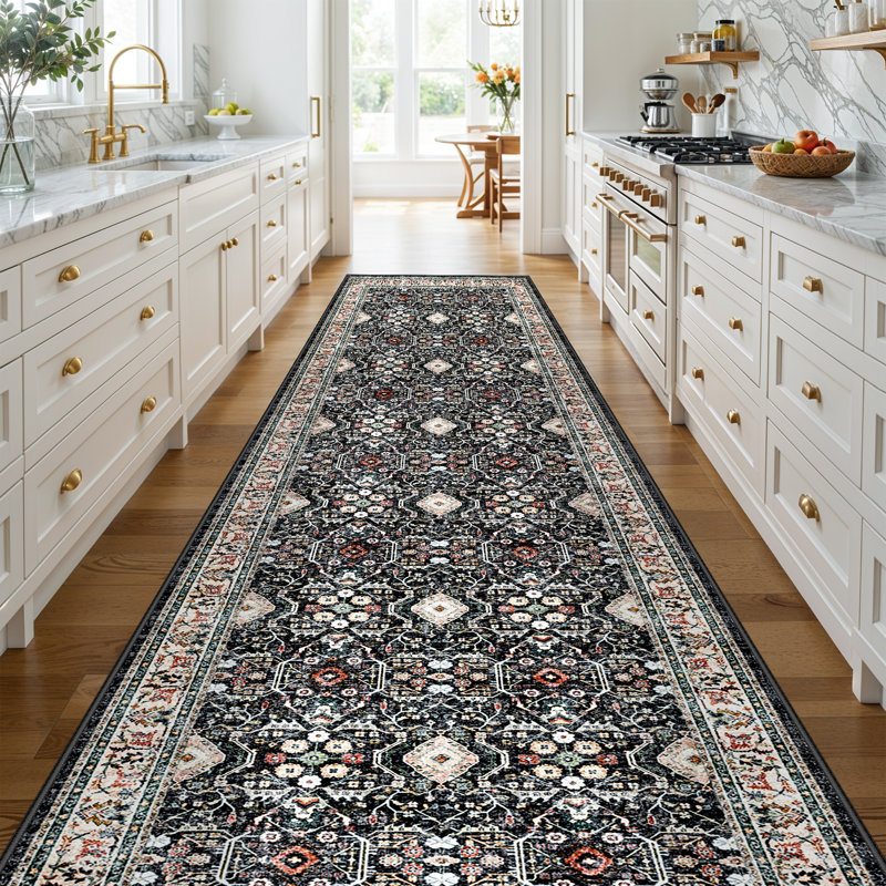 Non Slip for Hallways,Washable Hallway Rug,Long Ultra Soft Kitchen Rug,Non Shedding Accent Farmhouse Rugs (Black)