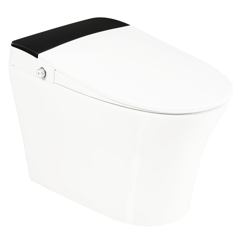 Heated Seat Smart Toilet, One Piece Toilet With Automatic Flush, No Bidet, Foot Sensor Blue Night , Knob Controlled, Power Outage Soft Close Cover, White Ceramic Bathroom Implement Flush
