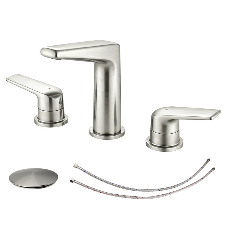 Topcraft Dual-Handle Wide-Spout Bathroom Faucet With Pop-Up Drain, Brushed Nickel