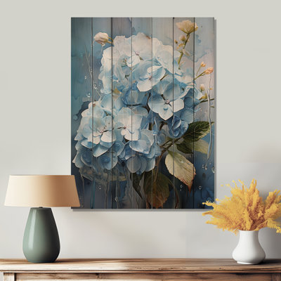 Hortensia bleue subtile sérénade sur bois