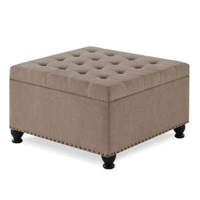 Linen Fabric Square Storage For Home Organization And Style Living Space With Button Design Wood Legs