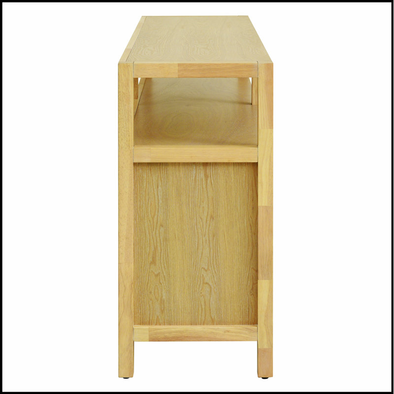 Armoire de rangement en rotin de style bohémien avec structure en bois massif, buffet avec tablettes réglables à 3 positions pour le salon et la salle à manger, conception à pousser sans poignée