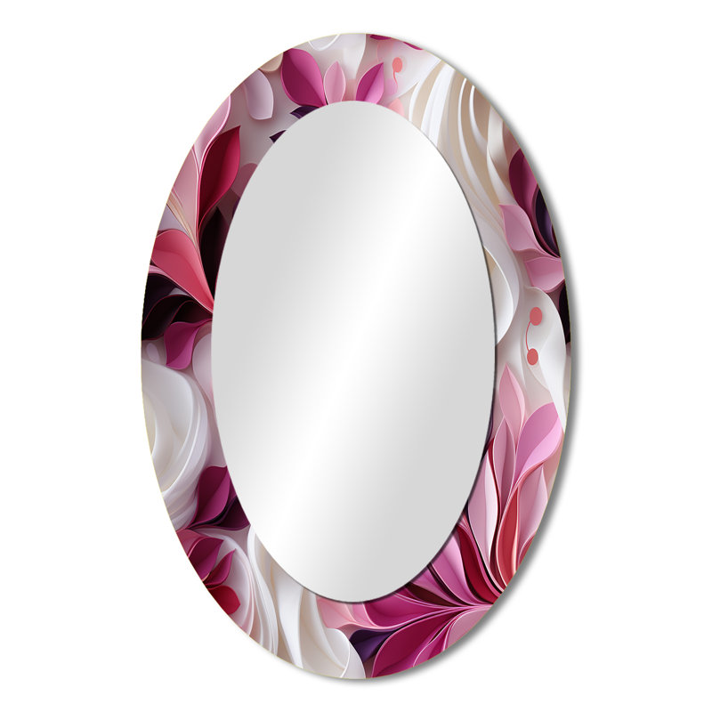 Miroir mural rose et blanc avec vagues abstraites Serenity, H 36 po x l 24 po