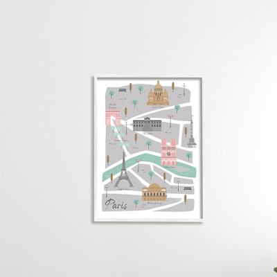 Carte de Paris, illustration de la ville française, gris-rose - impression