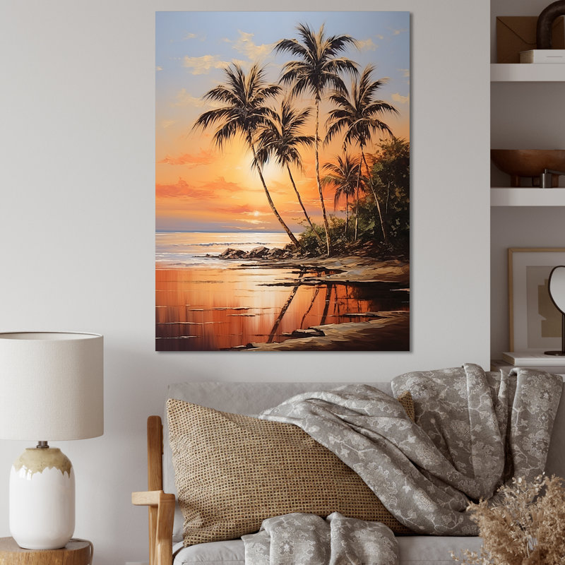 «Palm Tree Tropical Getaway Sunset Bronze Beach II», reproduction sur toile, Toile tendue, H 40 po x l 30 po x P 1,5 po