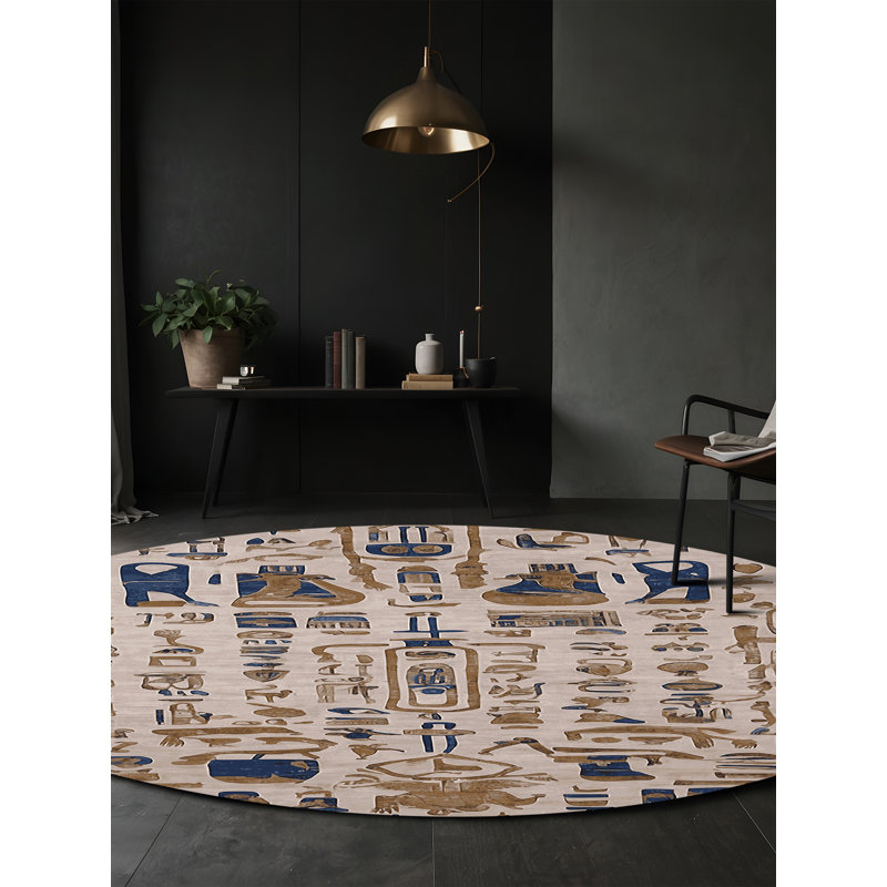 Machine Washable Gray Area Rug, Round 5'