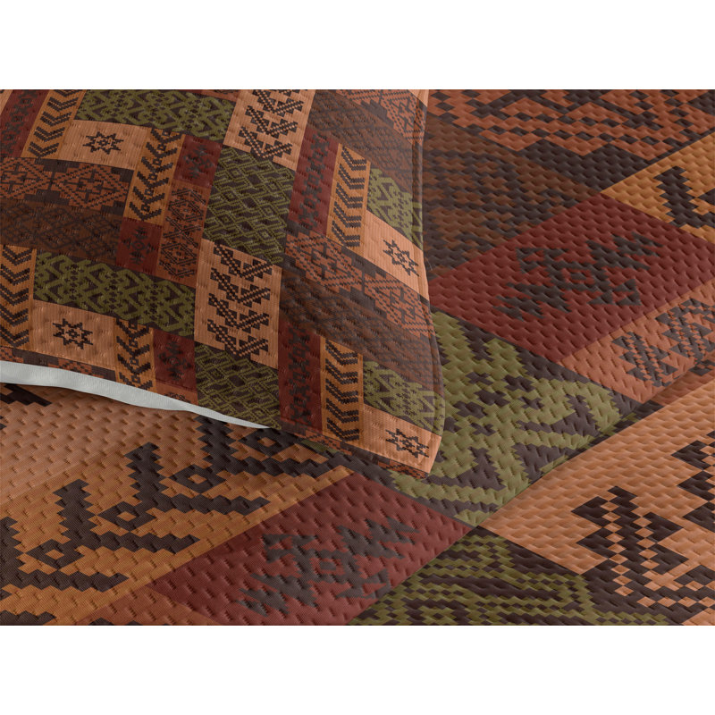 Folk Rustic Polyester Geometric Shapes Coverlet, King Bedspread + 2 Shams