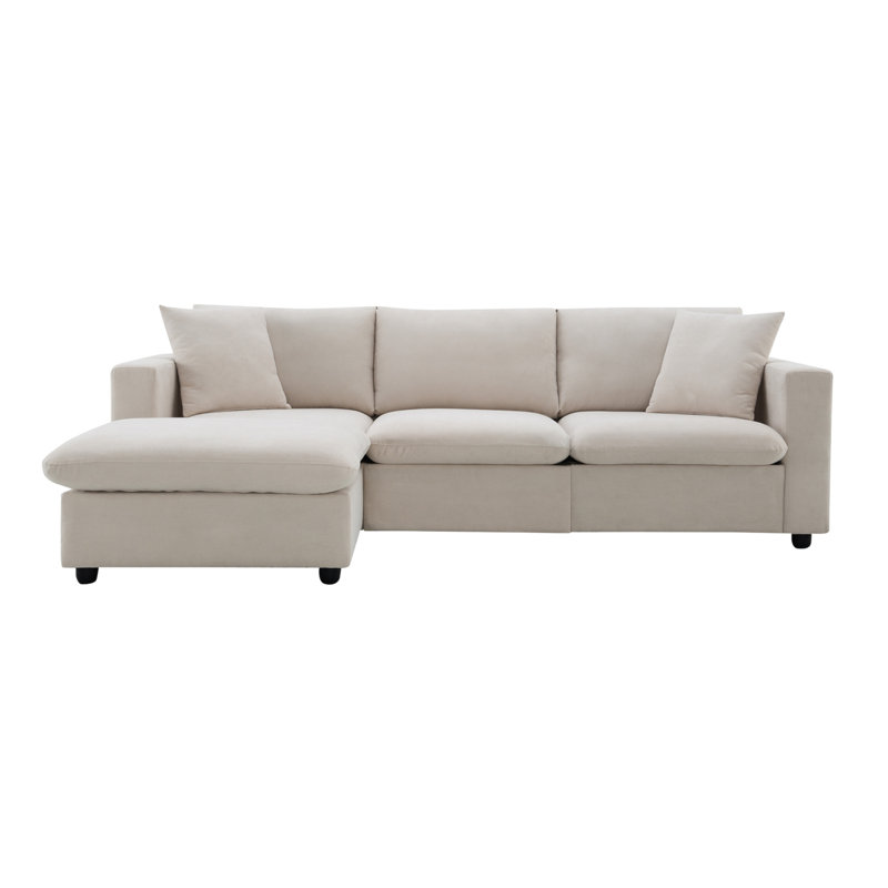 Versatile Polyester Sectional Sofa With Convertible Ottoman For All Spaces, Beige Polyester