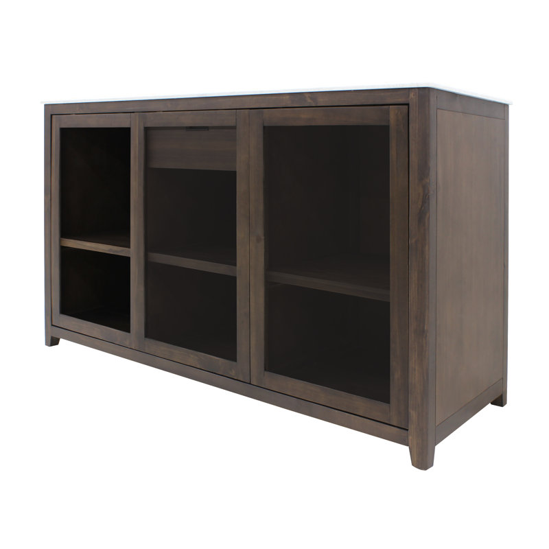 Brown Wood Wine Credenza with White Marble Tabletop