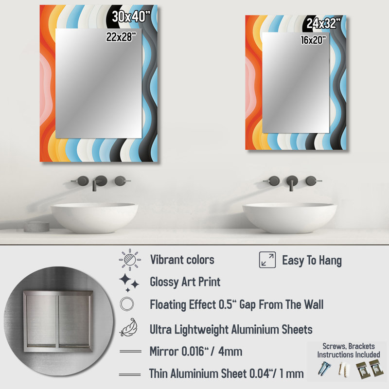 Opt Art Straight Line Delirum I - Op Art Large Wall Mirror, Modern Decorative Mirror, Printed Metal Art, 32" x 24"