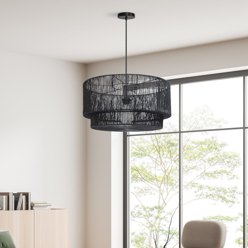 Ardita 1 - Light Drum Pendant – 24", 28'', 32''  Double-Layered Jute Hardwired Light Fixture for Dining Room or Kitchen Island in Organic Boho Style