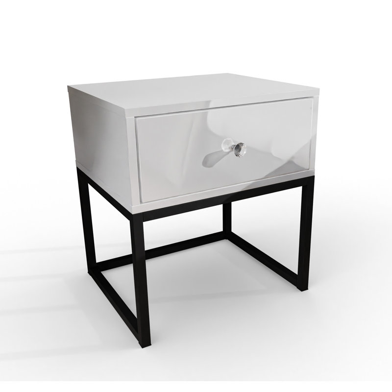 Varonique 1 Drawer Bedside Table, White, Black