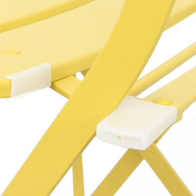 Table de bistro et chaises pliantes pour l'extérieur et l'intérieur, 2 chaises jaunes, capacité de poids élevée, patio confortable pour 2, 3 pièces avec table, coussins