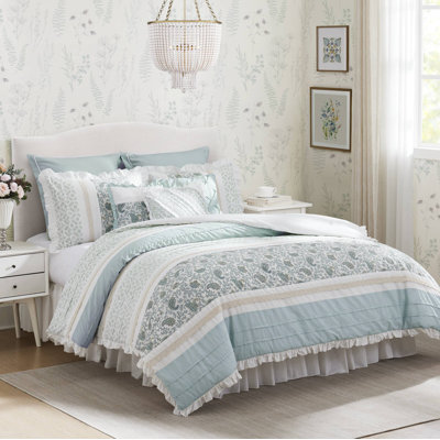 Dawn Aqua Cotton Percale 9-Piece Cal King Comforter Set