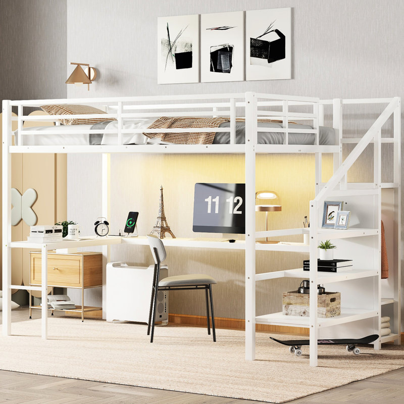 Space - Saving Twin Xl Loft Bed With Wardrobe, Stairs, And Function Enhancement. Bed Features A Wardrobe Hanging Rod Adjustable Bottom Divider. Staircase Can Be Installed On Either Side. An L Shaped