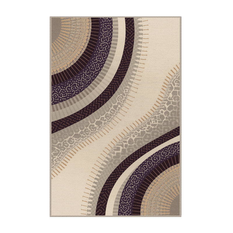 Tapis oriental doux et moelleux d'inspiration mondiale Montpelier - reliure grise et beige, 8 x 12