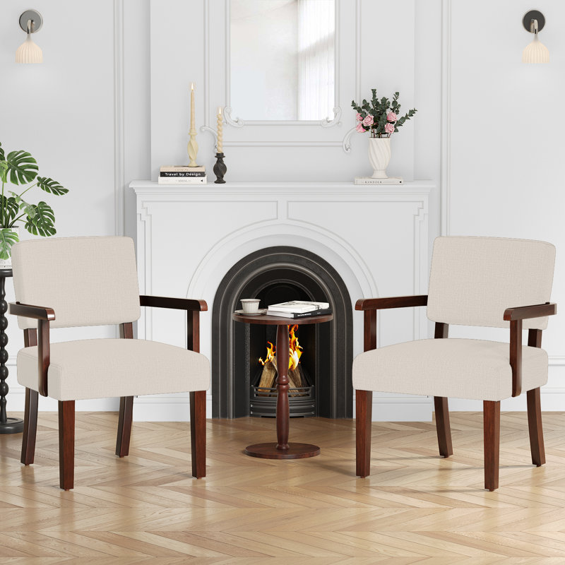 Naethan Upholstered Arm Accent Chair for Living Room, Accent Armchair, Beige Linen