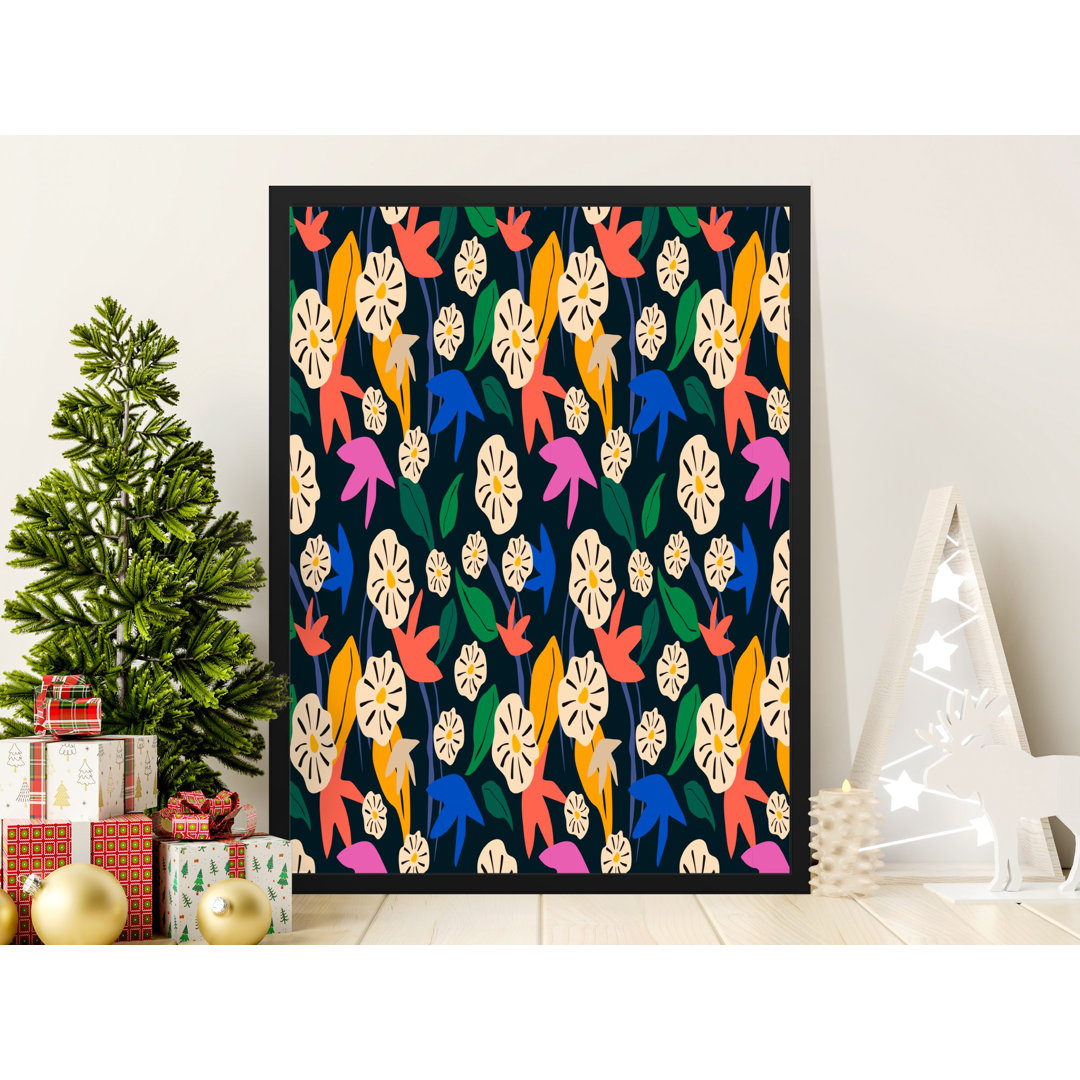 Floral Pattern with Dark Background Decorative Framed Poster