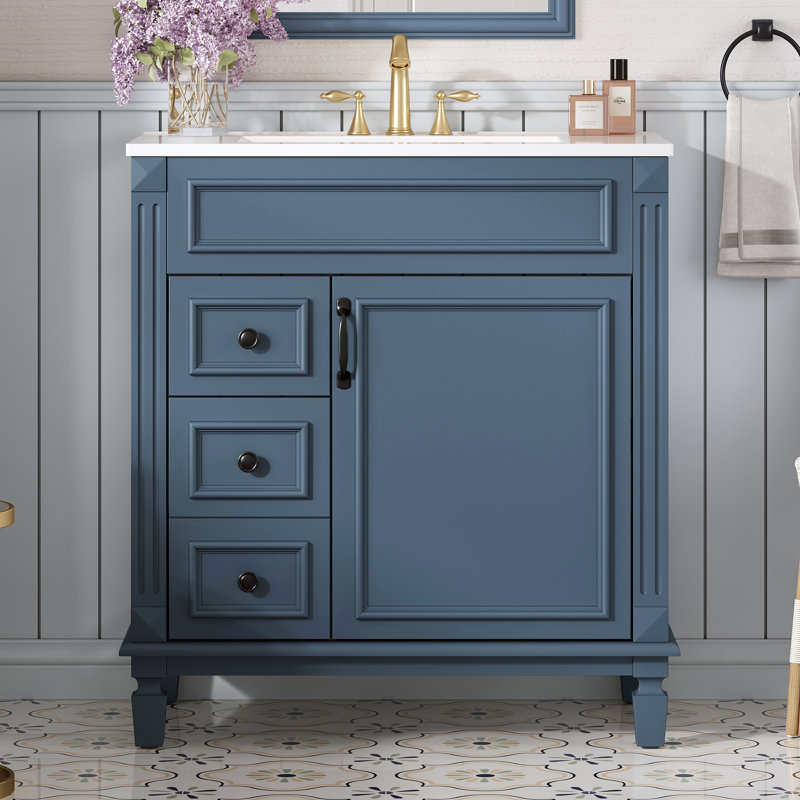 Ensemble de meuble-lavabo autoportant, tablette réglable, Bleu