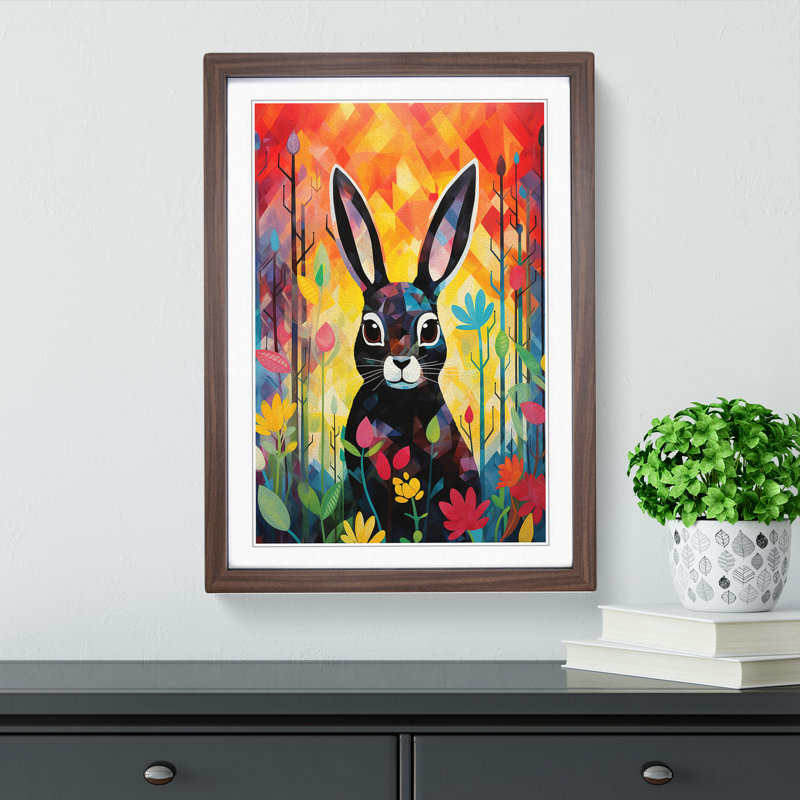 XYZ-FRM-V1223-5323 Rabbit Abstract No.3 - Single Picture Frame Print on Wood, Walnut, 64cm H x 46cm W x 2cm D