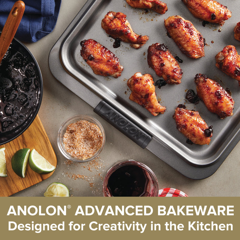 Anolon Advanced Bakeware Nonstick Cookie Pan / Sheet, 10 Inch x 15 Inch, with Silicone Grips, Bronze, 15" x 10"