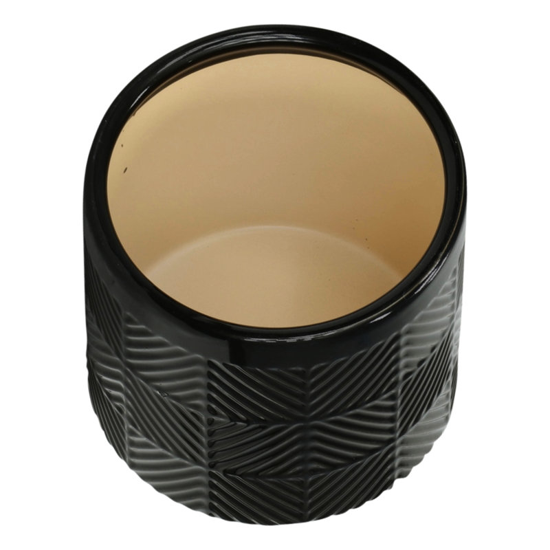 Jardinières en céramique noire texturée 6/8 po, brillantes, pour le magasin de fleurs et le toit du Nouvel An brillant moderne