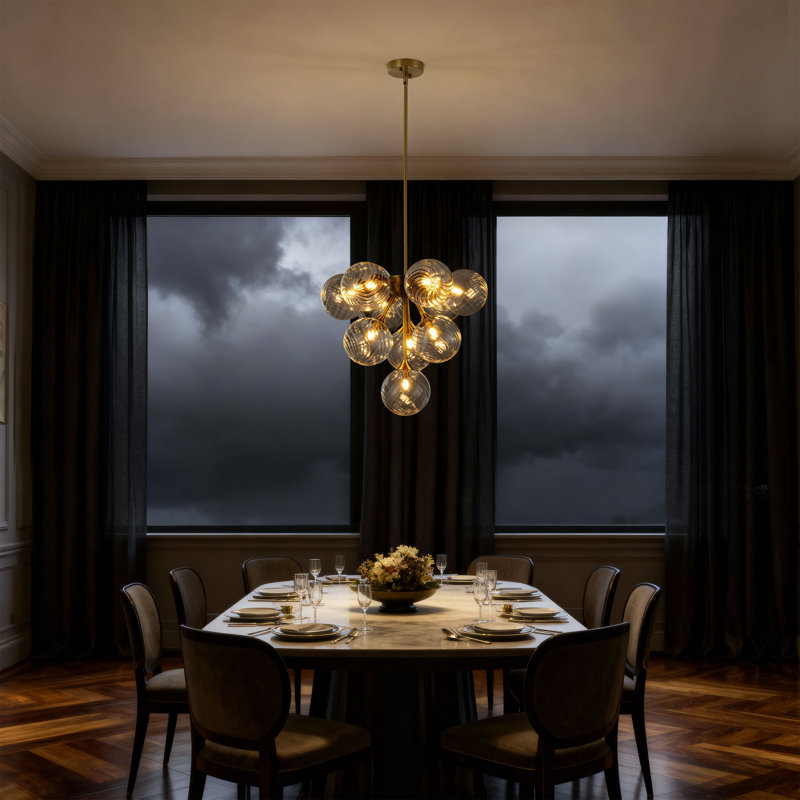 Lustre en métal 10 lumières G9 en laiton poli et en verre bullé, à intensité variable, homologué ETL