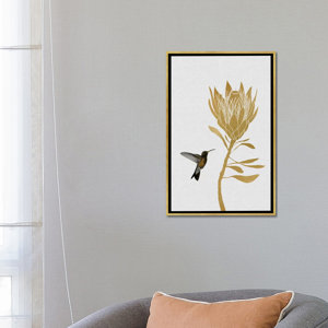 'Hummingbird and FloWer II' Graphic Art Print on Canvas